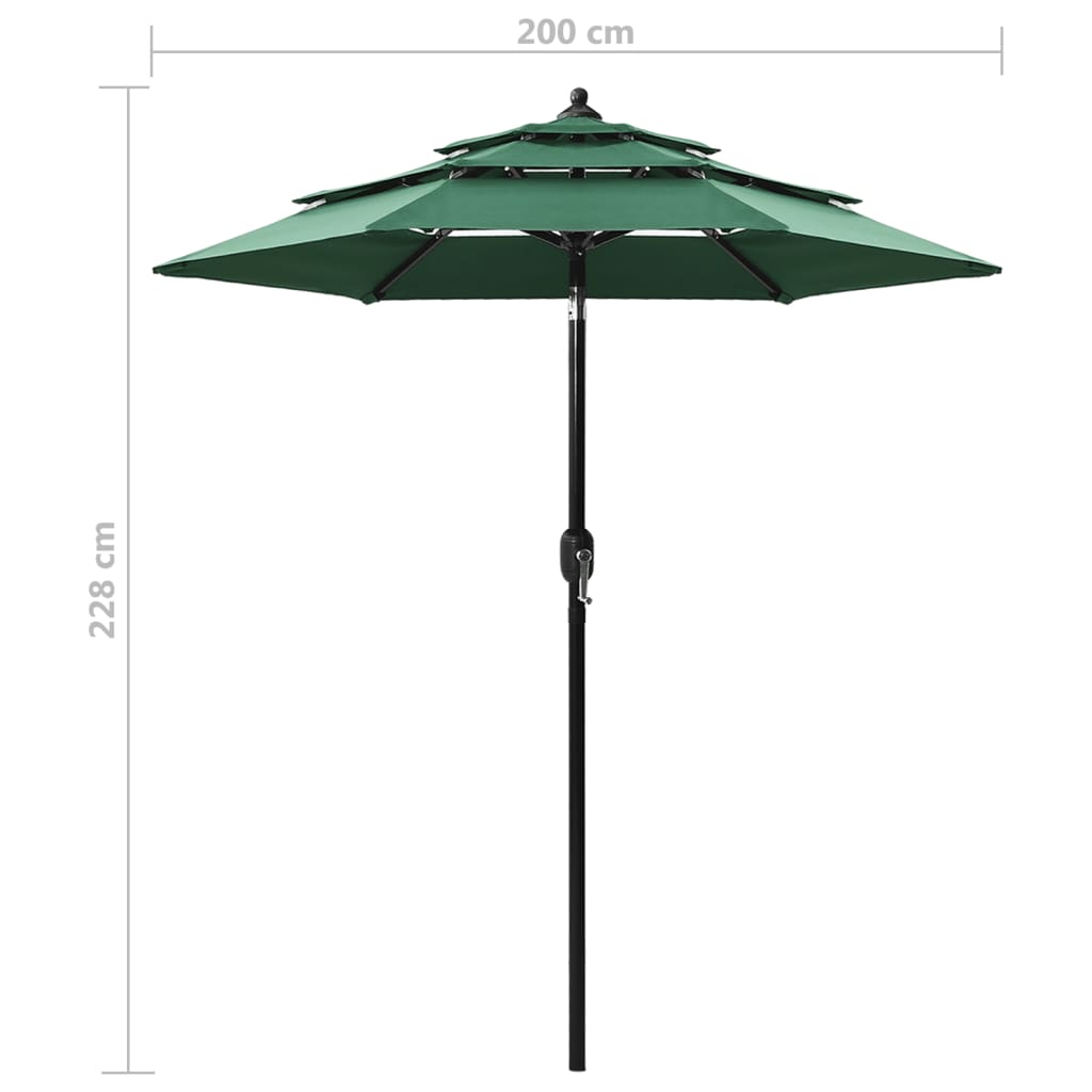 Umbrelă de soare 3 niveluri, stâlp de aluminiu, verde, 2 m Lando - Lando