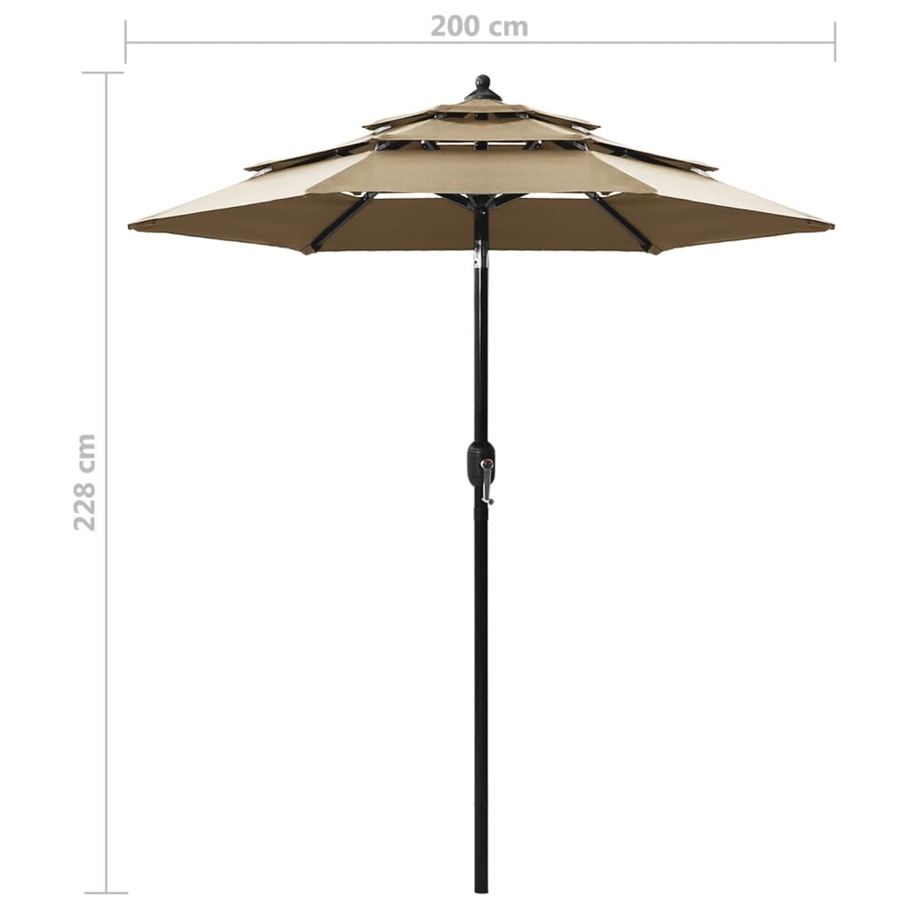 Umbrelă de soare 3 niveluri, stâlp aluminiu, gri taupe, 2 m Lando - Lando
