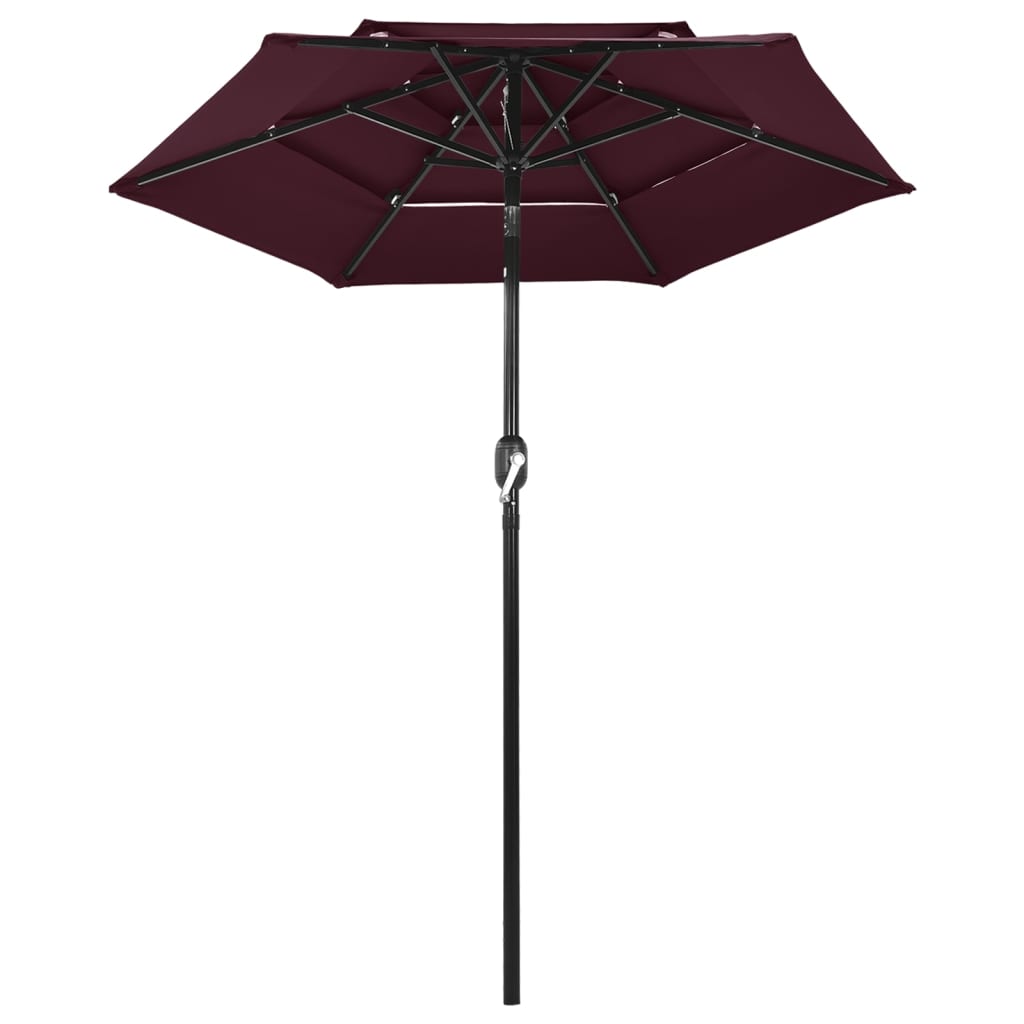 Umbrelă de soare 3 niveluri, stâlp aluminiu, roșu bordo, 2 m Lando - Lando