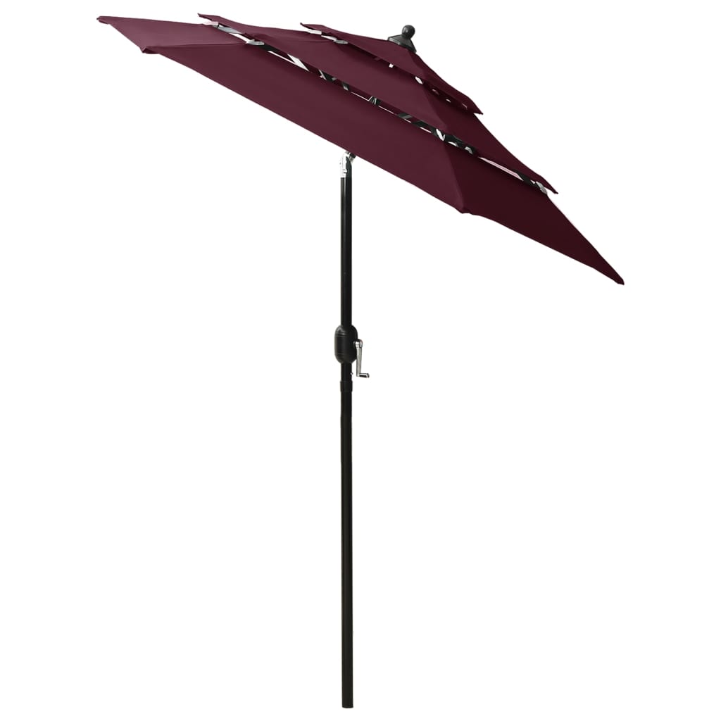 Umbrelă de soare 3 niveluri, stâlp aluminiu, roșu bordo, 2 m Lando - Lando