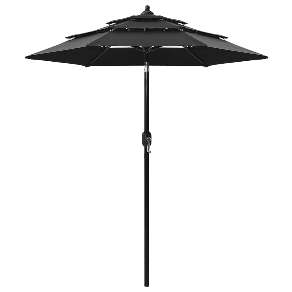 Umbrelă de soare 3 niveluri, stâlp de aluminiu, negru, 2 m Lando - Lando