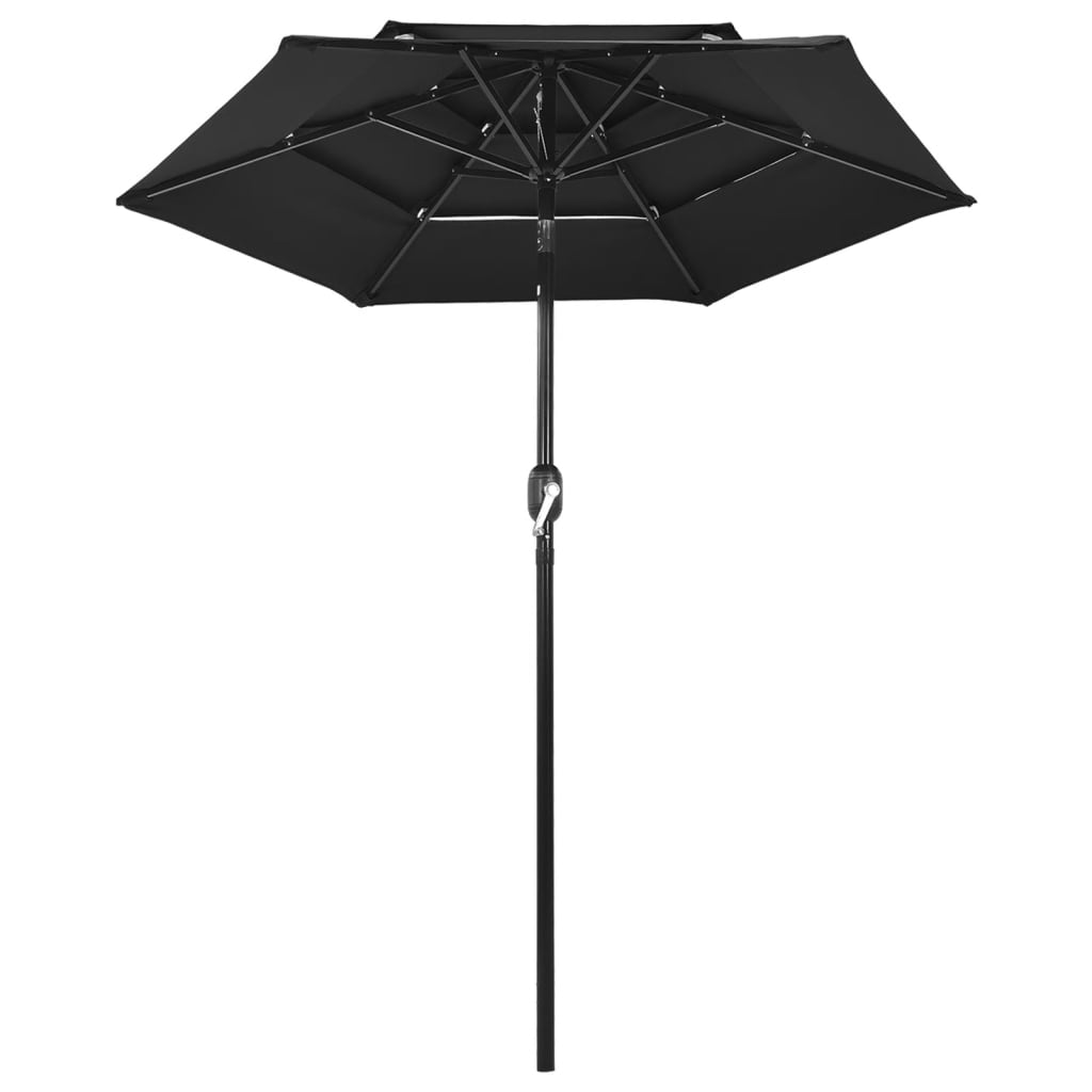 Umbrelă de soare 3 niveluri, stâlp de aluminiu, negru, 2 m Lando - Lando