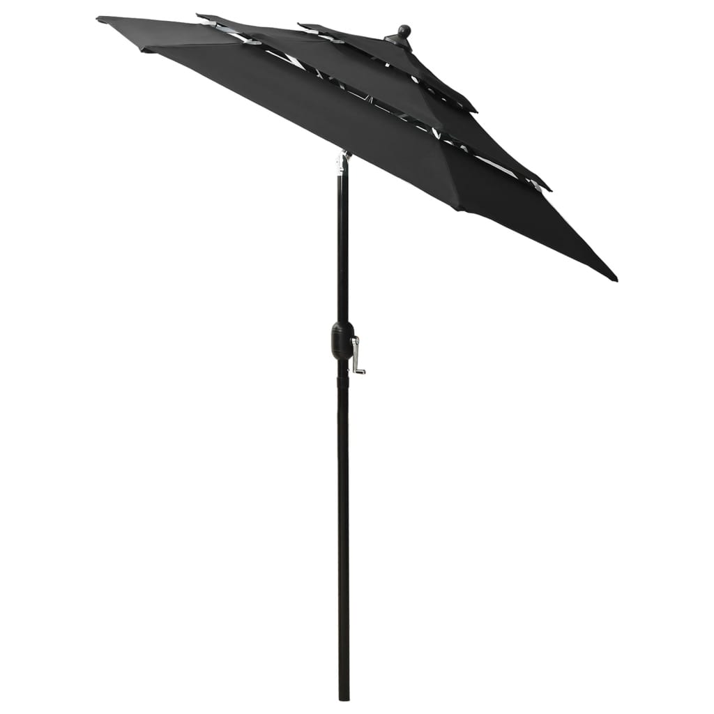 Umbrelă de soare 3 niveluri, stâlp de aluminiu, negru, 2 m Lando - Lando