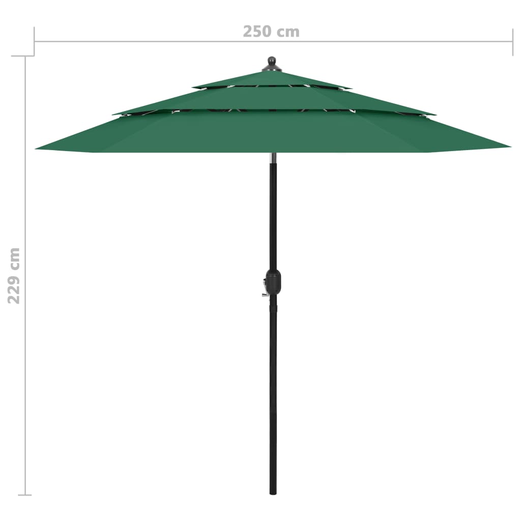 Umbrelă de soare 3 niveluri, stâlp de aluminiu, verde, 2,5 m Lando - Lando