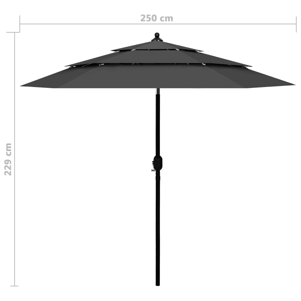 Umbrelă de soare 3 niveluri, stâlp de aluminiu, antracit, 2,5 m Lando - Lando