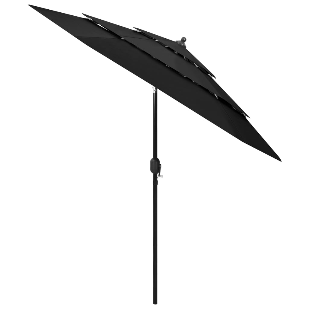 Umbrelă de soare 3 niveluri, stâlp de aluminiu, negru, 2,5 m Lando - Lando