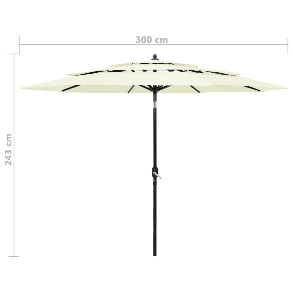 Umbrelă de soare 3 niveluri, stâlp de aluminiu, nisipiu, 3 m Lando - Lando