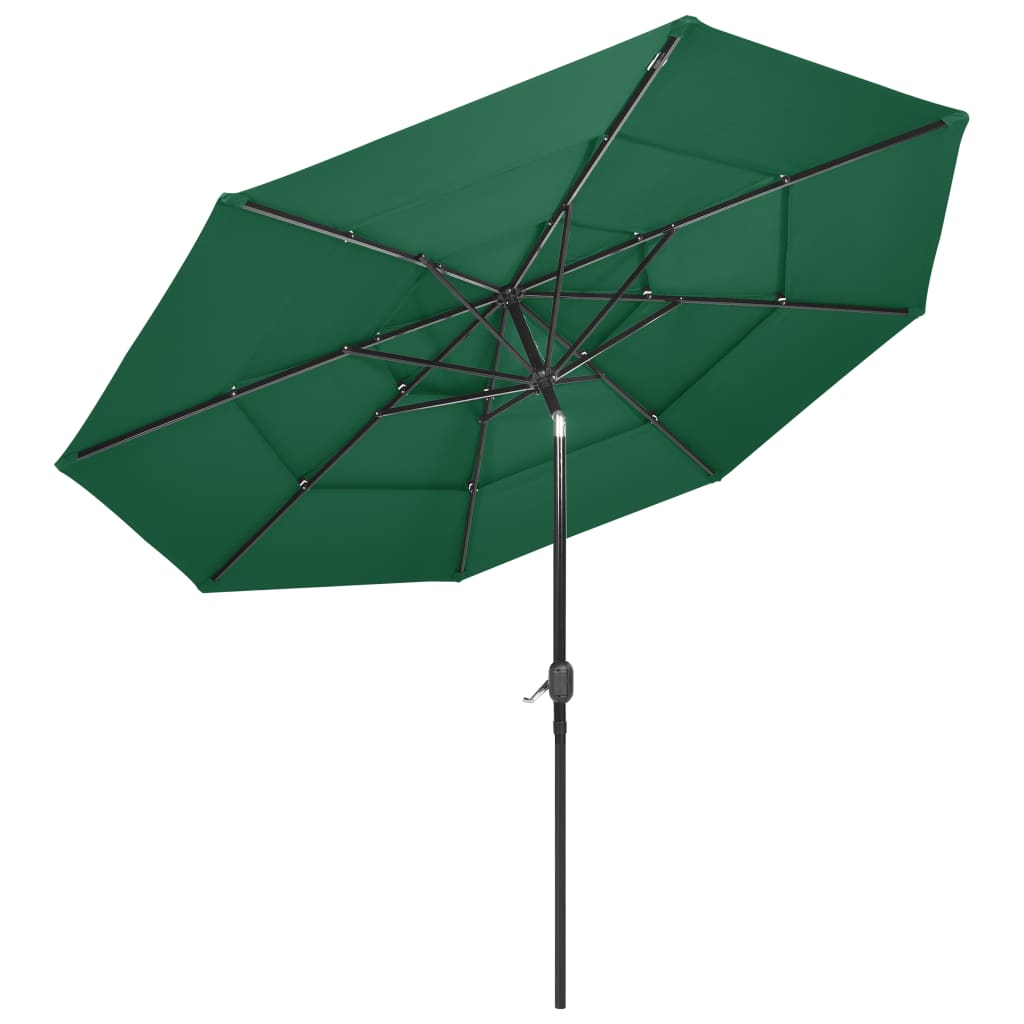 Umbrelă de soare 3 niveluri, stâlp de aluminiu, verde, 3 m Lando - Lando
