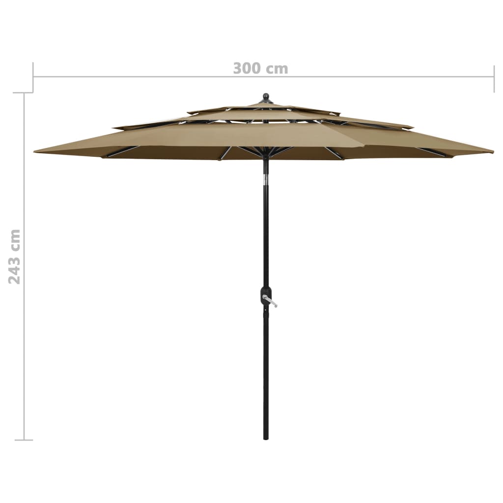 Umbrelă de soare 3 niveluri, stâlp aluminiu, gri taupe, 3 m Lando - Lando