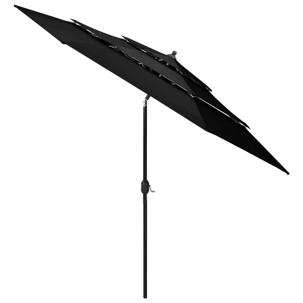 Umbrelă de soare 3 niveluri, stâlp de aluminiu, negru, 3 m Lando - Lando