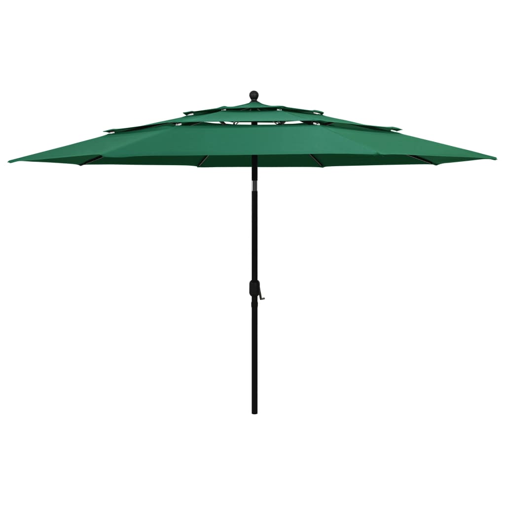Umbrelă de soare 3 niveluri, stâlp de aluminiu, verde, 3,5 m Lando - Lando