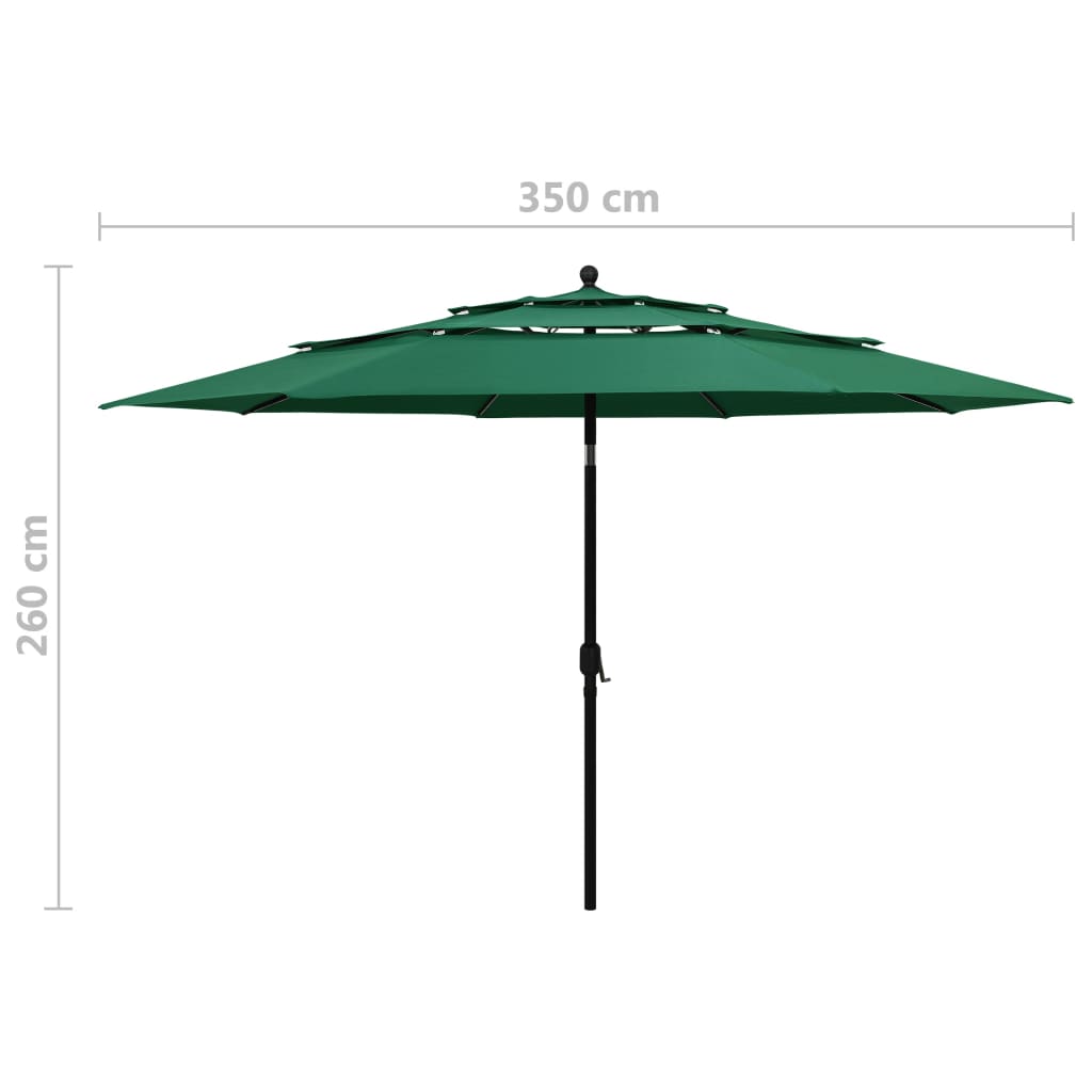 Umbrelă de soare 3 niveluri, stâlp de aluminiu, verde, 3,5 m Lando - Lando