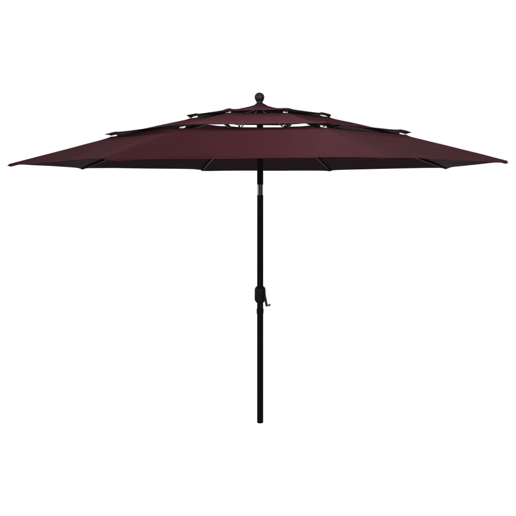 Umbrelă de soare 3 niveluri, stâlp aluminiu, roșu bordo, 3,5 m Lando - Lando