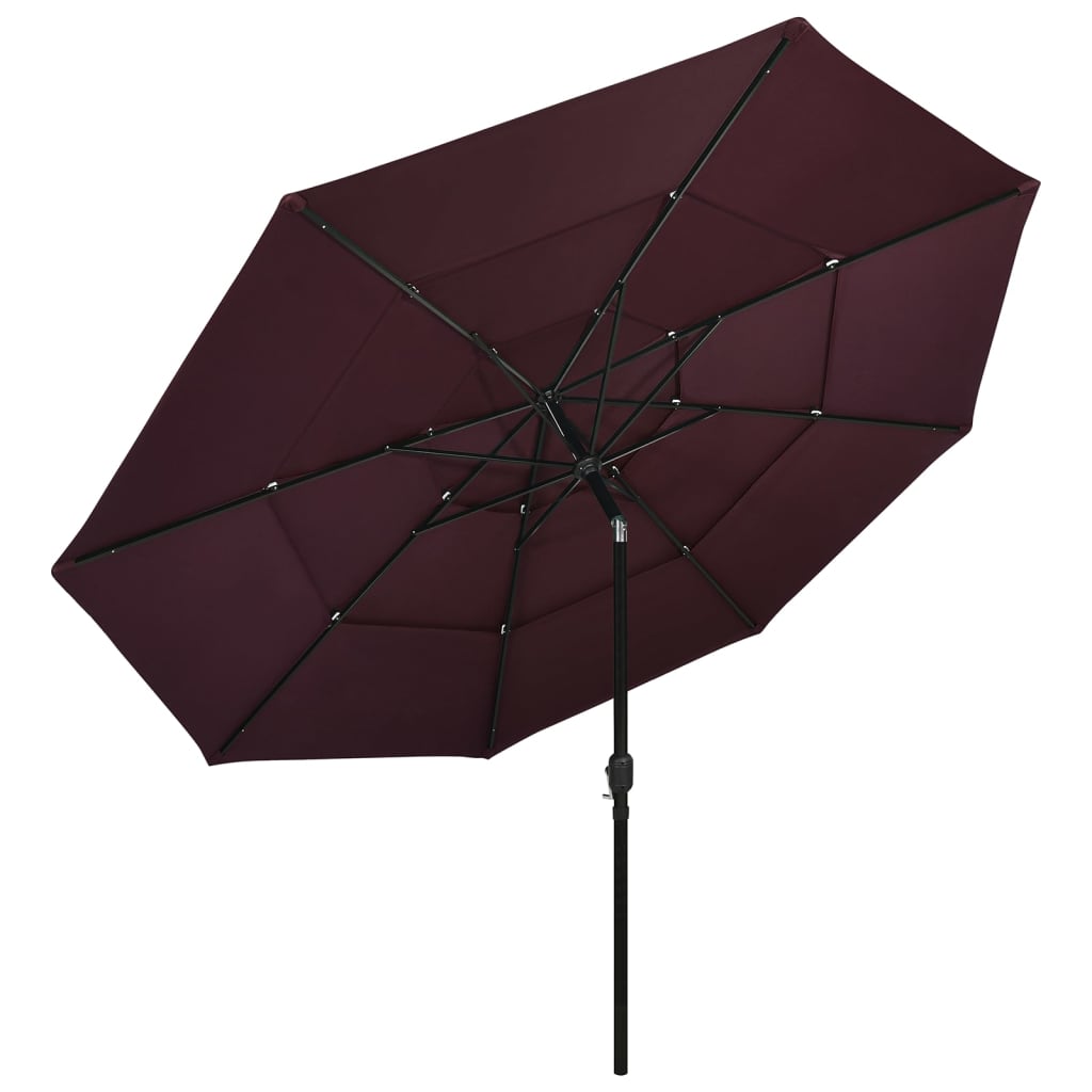 Umbrelă de soare 3 niveluri, stâlp aluminiu, roșu bordo, 3,5 m Lando - Lando