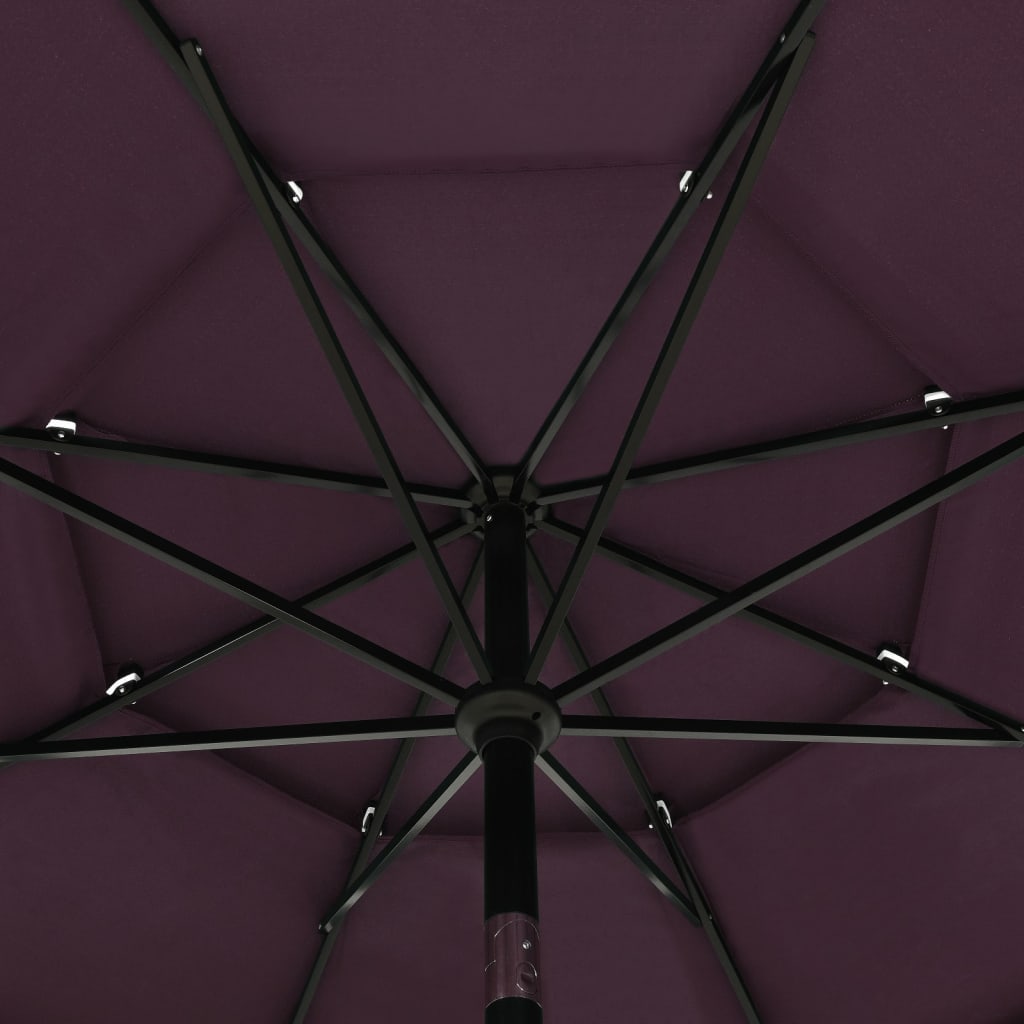 Umbrelă de soare 3 niveluri, stâlp aluminiu, roșu bordo, 3,5 m Lando - Lando