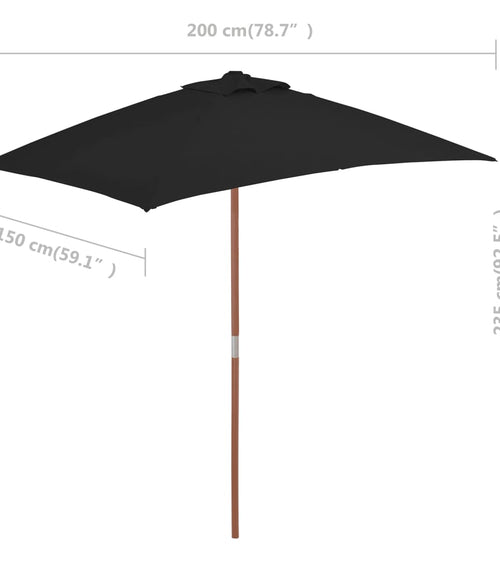 Încărcați imaginea în vizualizatorul Galerie, Lando-Umbrelă de soare, exterior, stâlp lemn, negru, 150x200 cm- mobila

