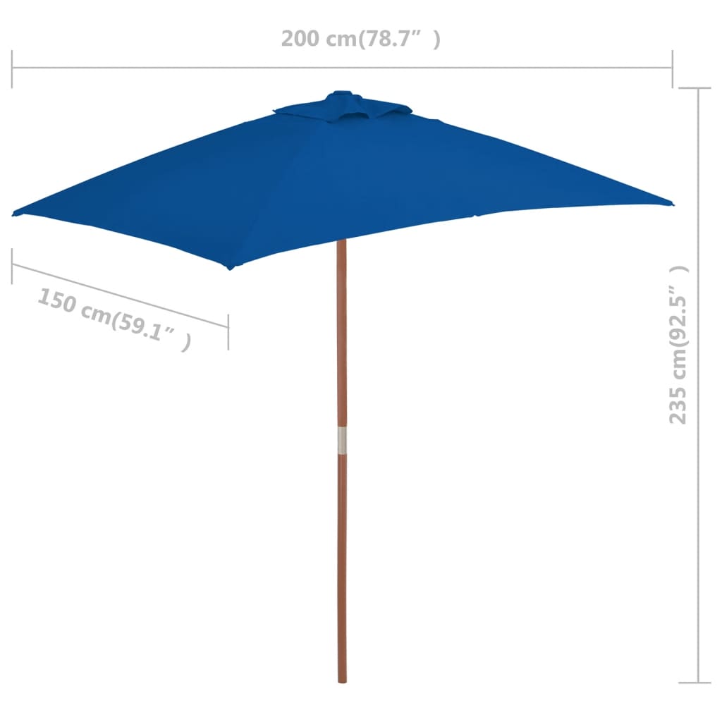 Umbrelă de soare de exterior, stâlp lemn, albastru, 150x200 cm Lando - Lando