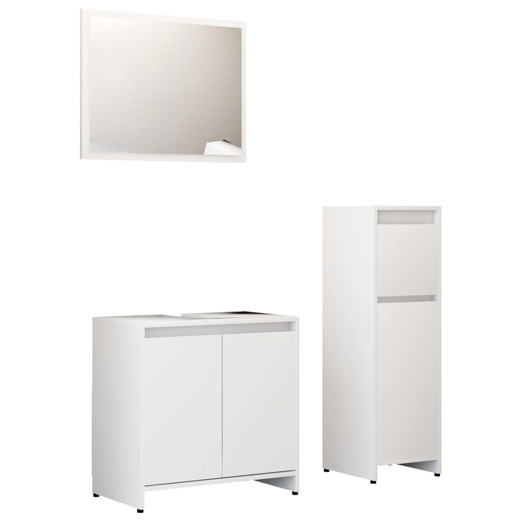 Set mobilier de baie, 3 piese, alb, lemn prelucrat - Lando