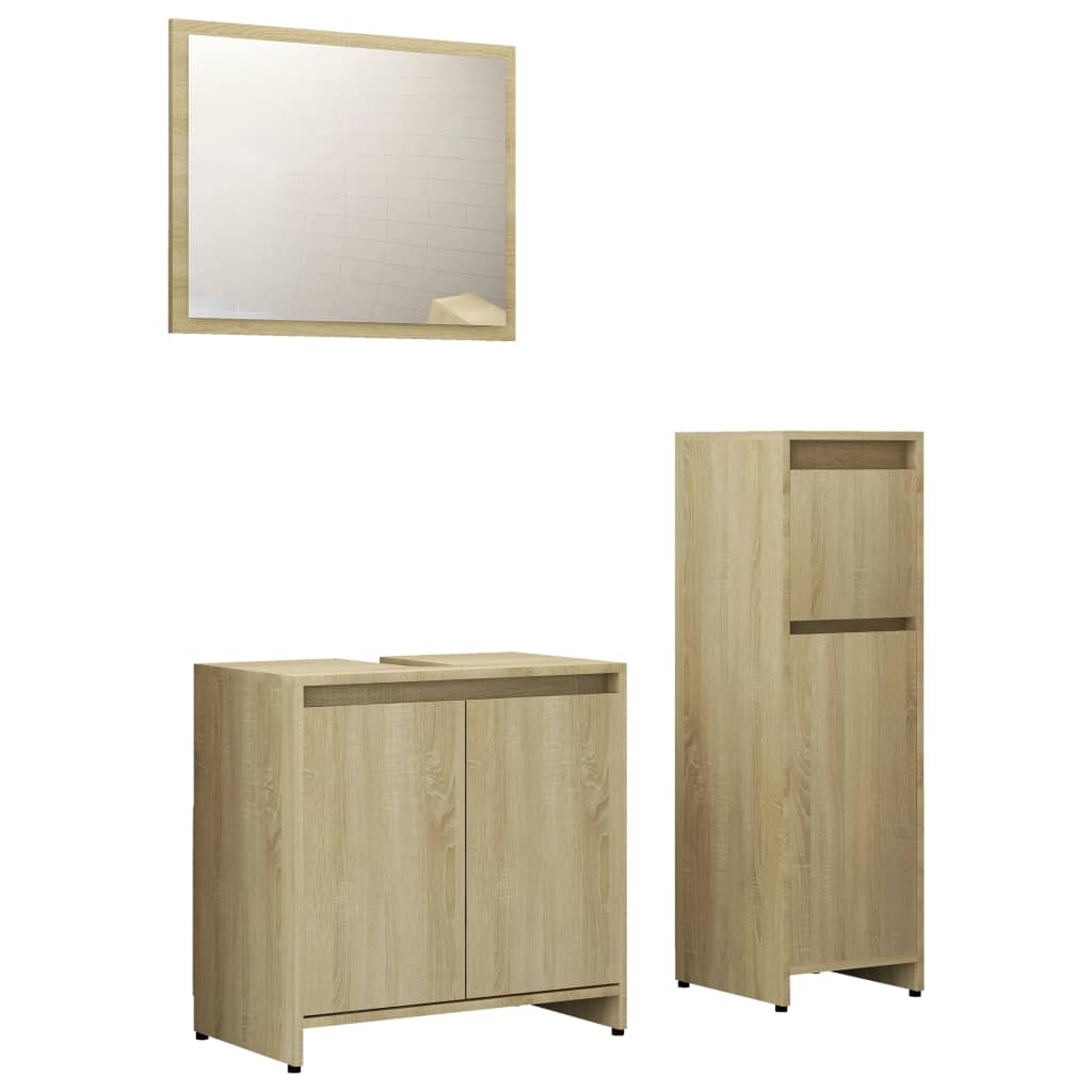 Set mobilier de baie din 3 piese, stejar Sonoma lemn prelucrat - Lando