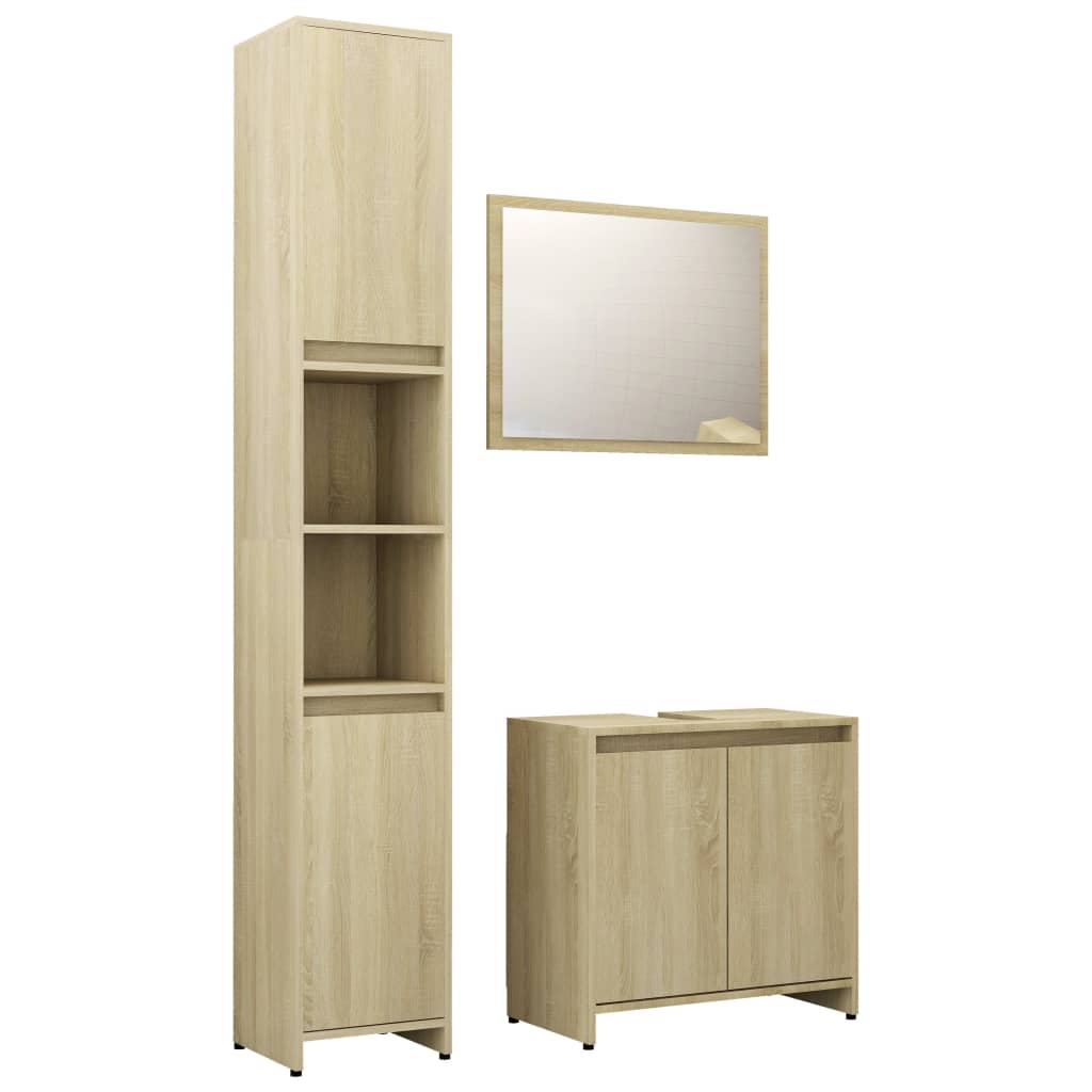 Set mobilier de baie din 3 piese, stejar Sonoma lemn prelucrat - Lando