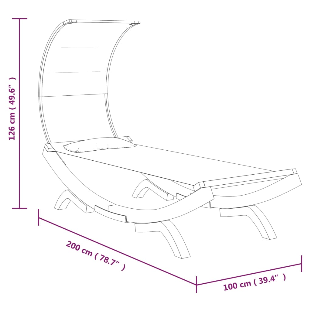 Pat de exterior cu baldachin antracit 100x200x126 cm lemn masiv - Lando