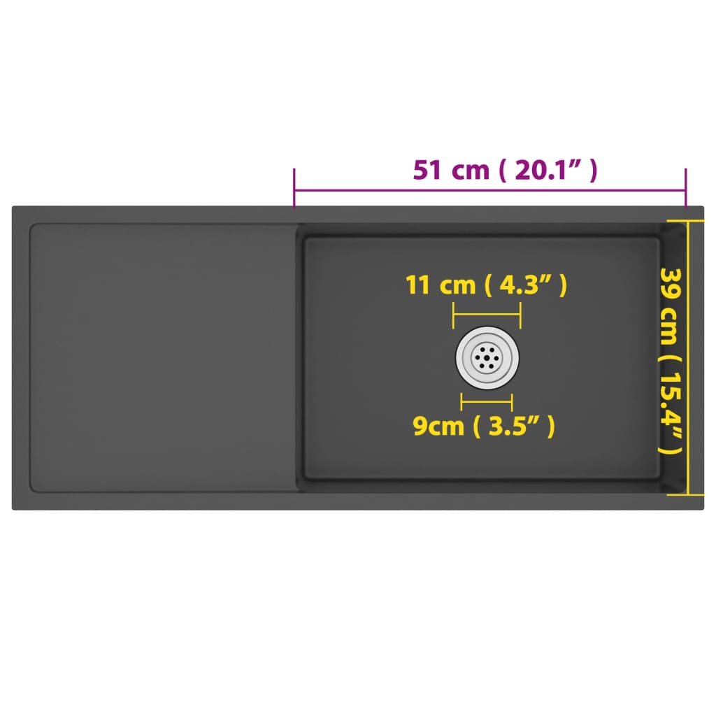 Chiuvetă de bucătărie lucrată manual, negru, oțel inoxidabil - Lando