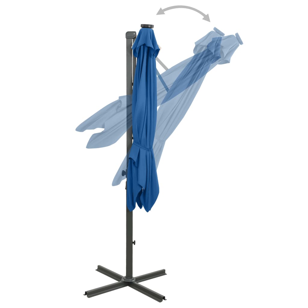 Umbrelă suspendată cu stâlp și LED-uri, albastru azuriu, 250 cm - Lando