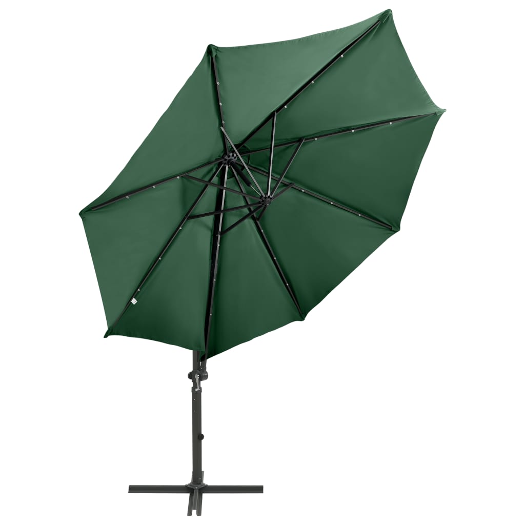 Umbrelă suspendată cu stâlp și LED-uri, verde, 300 cm - Lando