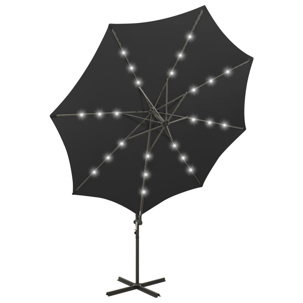 Umbrelă suspendată cu stâlp și LED-uri, negru, 300 cm Lando - Lando