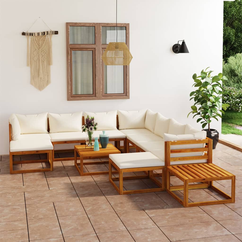 Set mobilier grădină cu perne crem, 12 piese, lemn masiv acacia - Lando