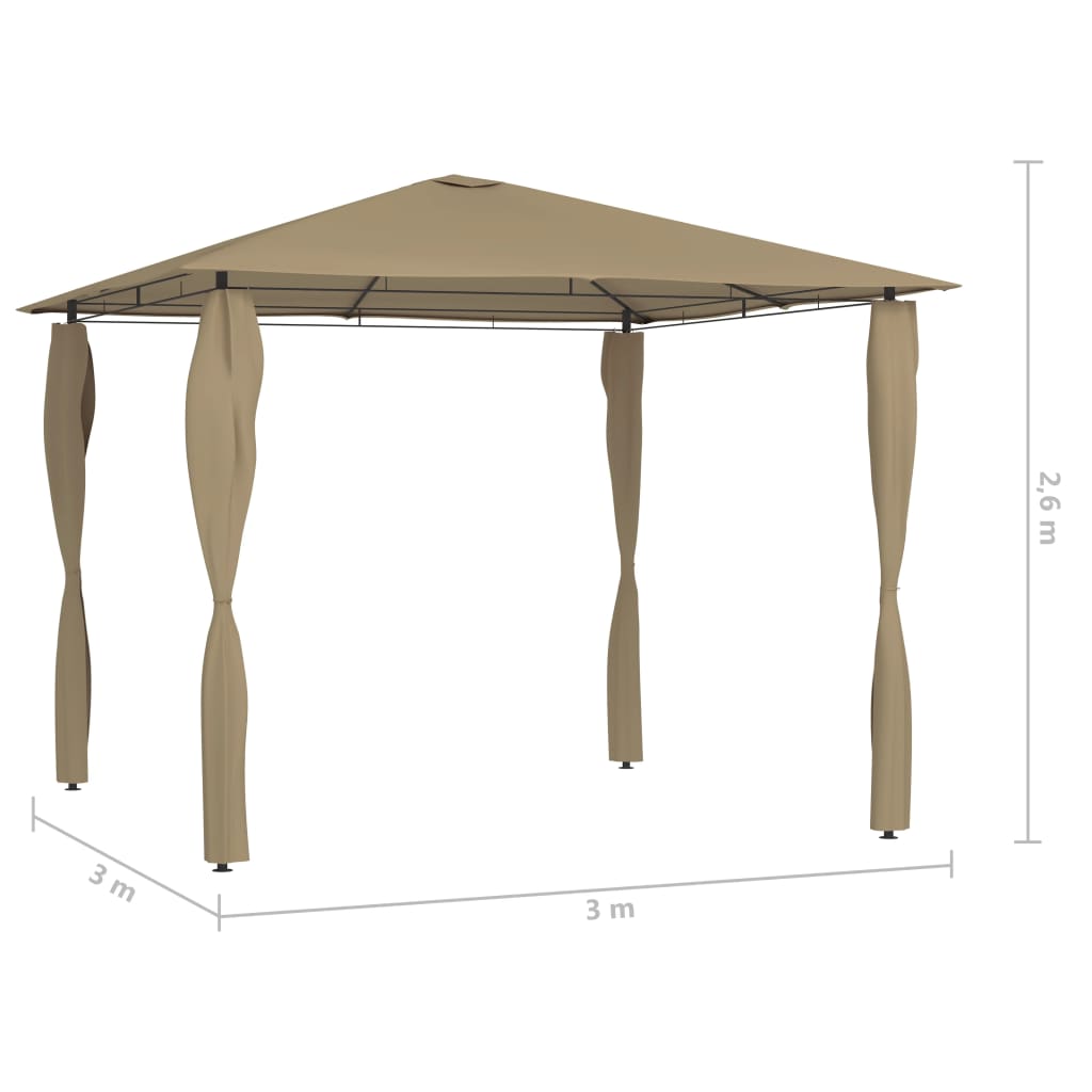 Pavilion cu huse pentru stâlpi, gri taupe, 3x3x2,6 m, 160 g/m² Lando - Lando