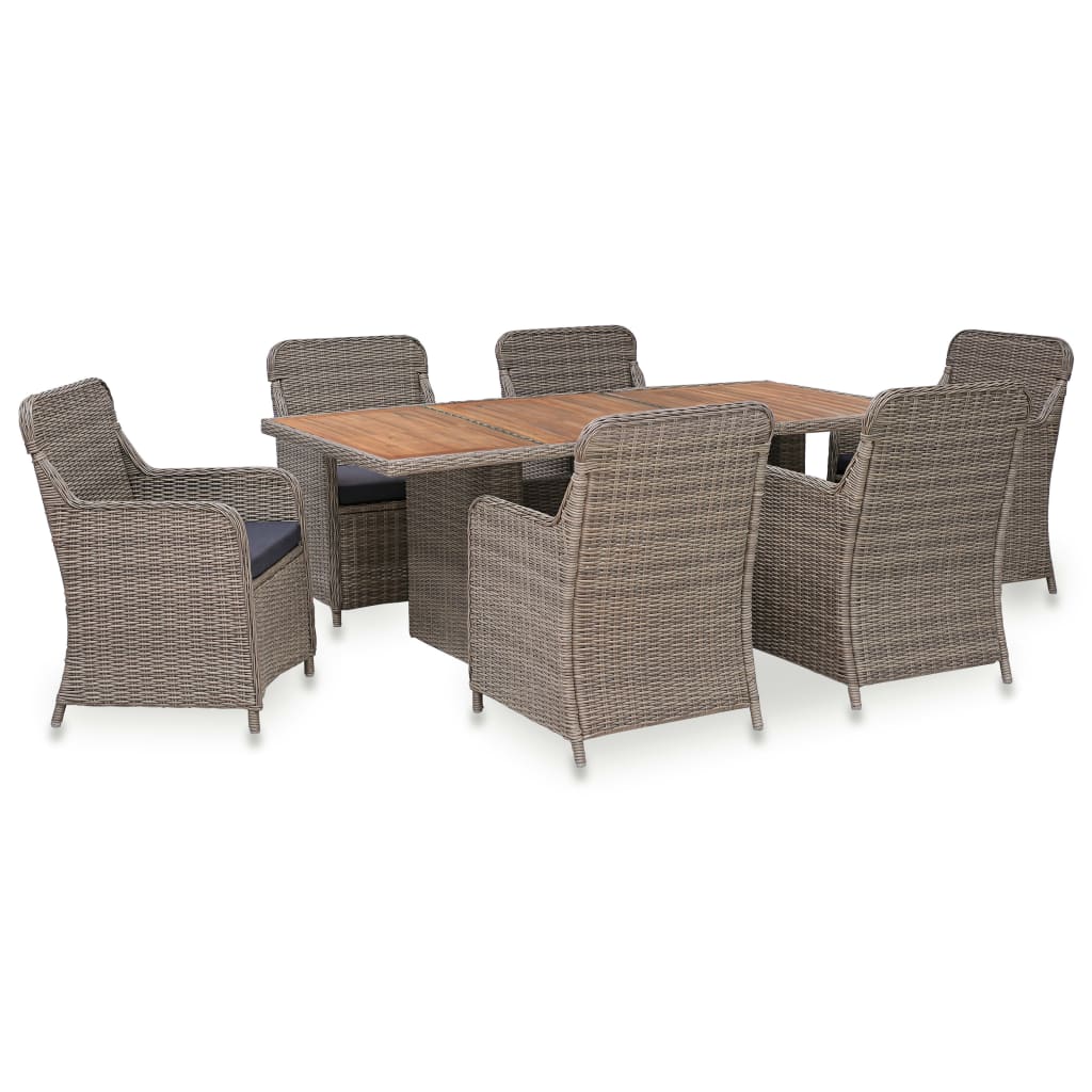 Set mobilier de exterior cu perne, 7 piese, maro, poliratan - Lando