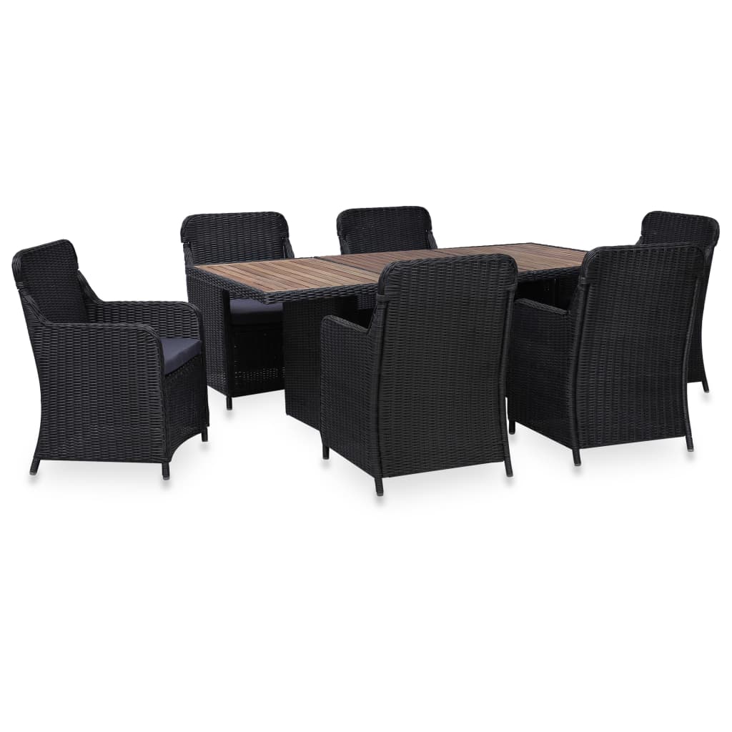 Set mobilier de exterior, 7 piese, negru, poliratan - Lando