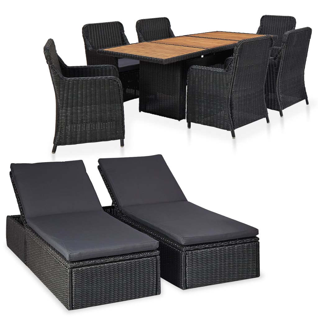 Set mobilier de exterior, 9 piese, negru, poliratan - Lando