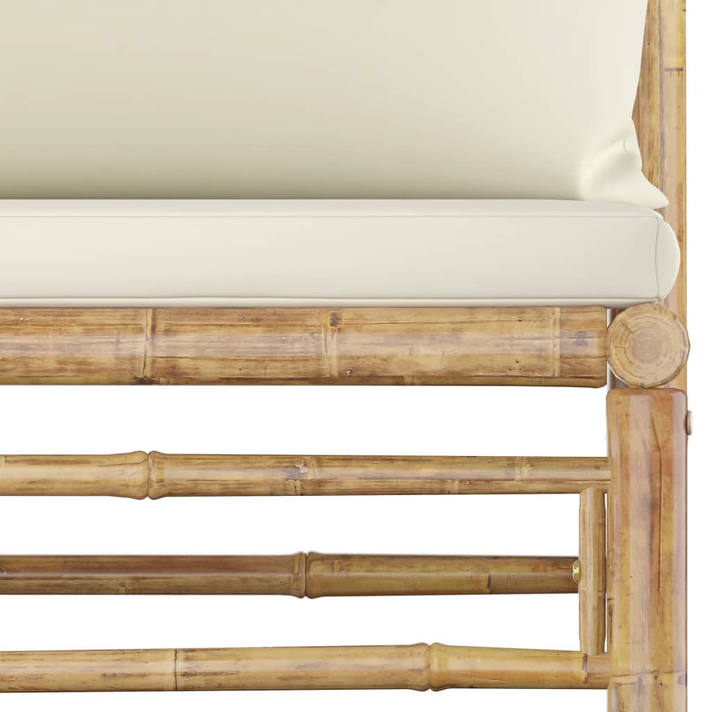 Set mobilier de grădină, cu perne alb crem, 3 piese, bambus - Lando
