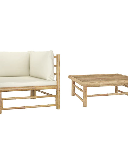 Încărcați imaginea în vizualizatorul Galerie, Set mobilier de grădină, 2 piese, perne alb crem, bambus - Lando

