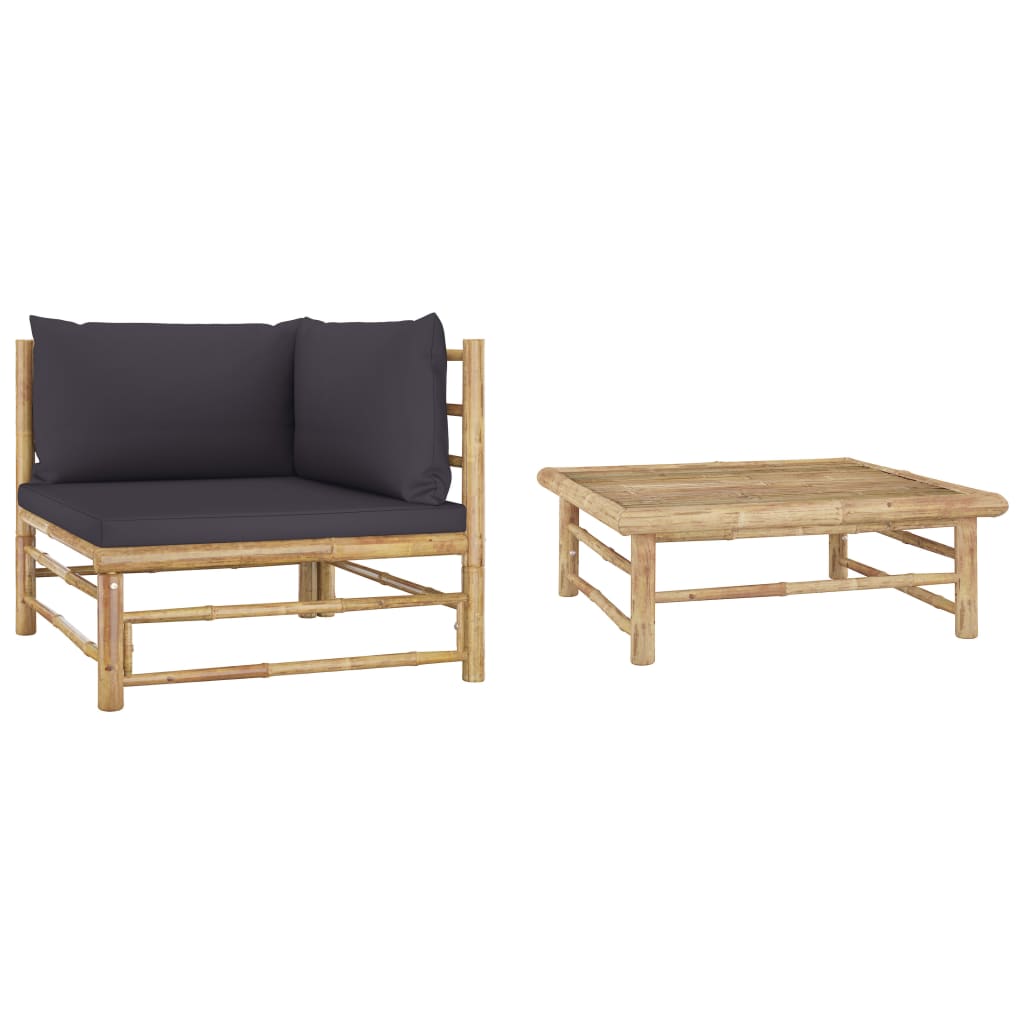 Set mobilier de grădină, 2 piese, perne gri închis, bambus - Lando