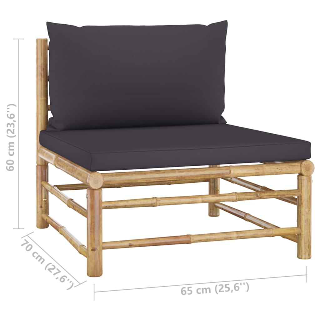 Canapea de mijloc pentru grădină, perne gri închis, bambus - Lando