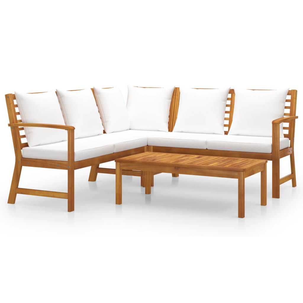 Set mobilier de grădină cu perne crem, 4 piese, lemn de acacia - Lando