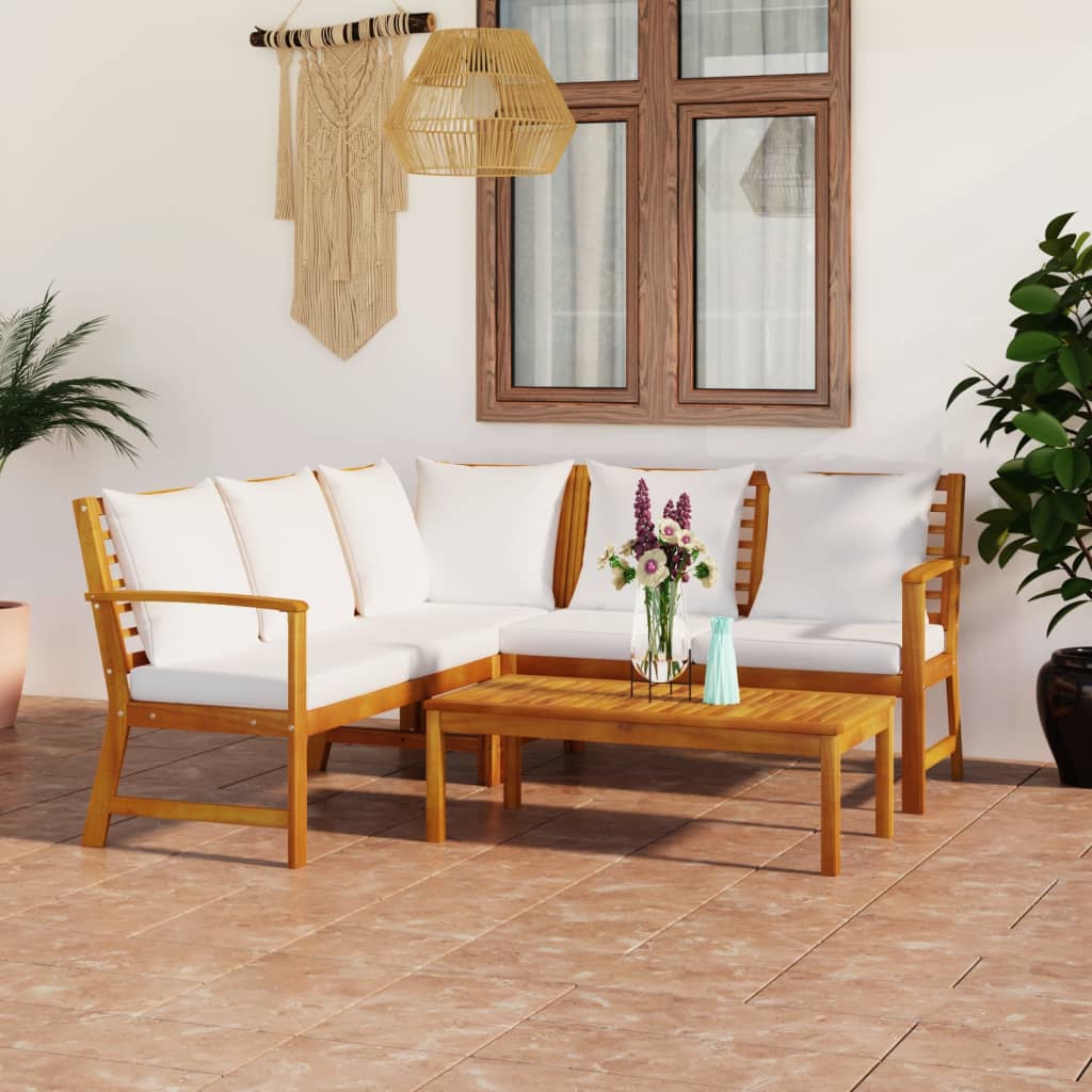 Set mobilier de grădină cu perne crem, 4 piese, lemn de acacia - Lando