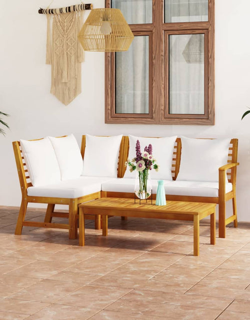 Încărcați imaginea în vizualizatorul Galerie, Set mobilier de grădină cu perne crem 4 piese lemn masiv acacia - Lando
