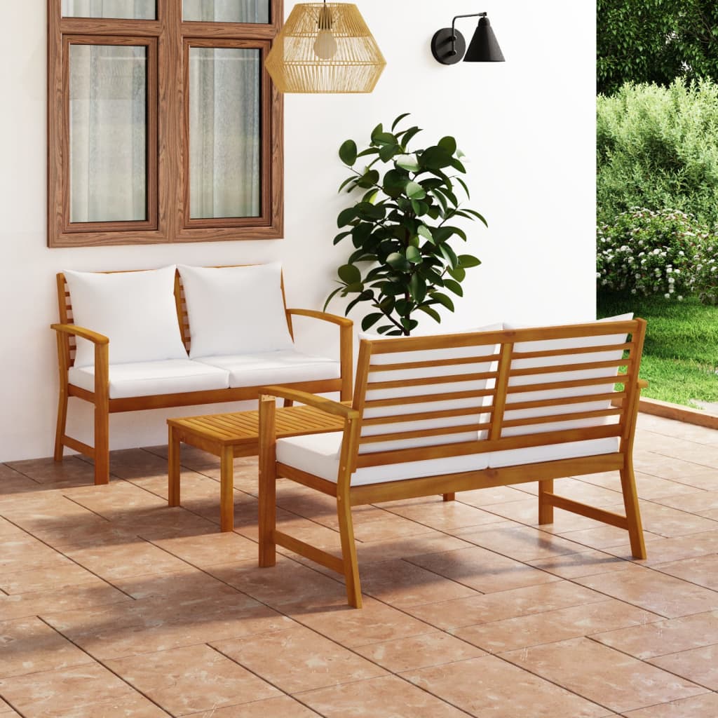 Set mobilier de grădină, cu perne, 3 piese, lemn masiv acacia - Lando