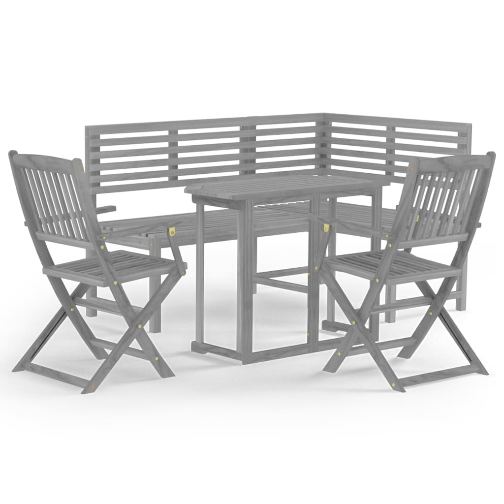 Set mobilier bistro, 4 piese, gri, lemn masiv de acacia - Lando