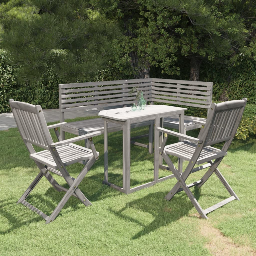 Set mobilier bistro, 4 piese, gri, lemn masiv de acacia - Lando