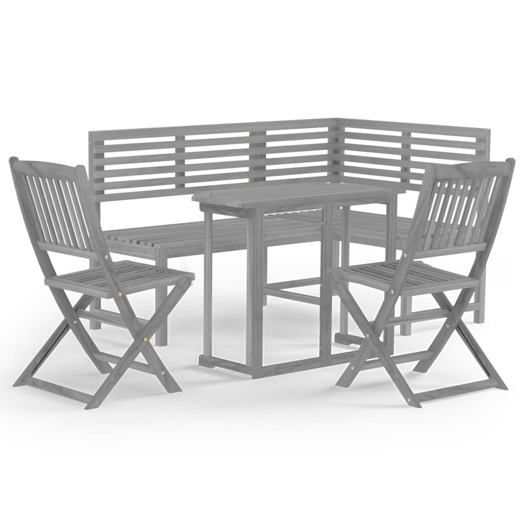 Set mobilier de bistro, 4 piese, gri, lemn masiv de acacia - Lando