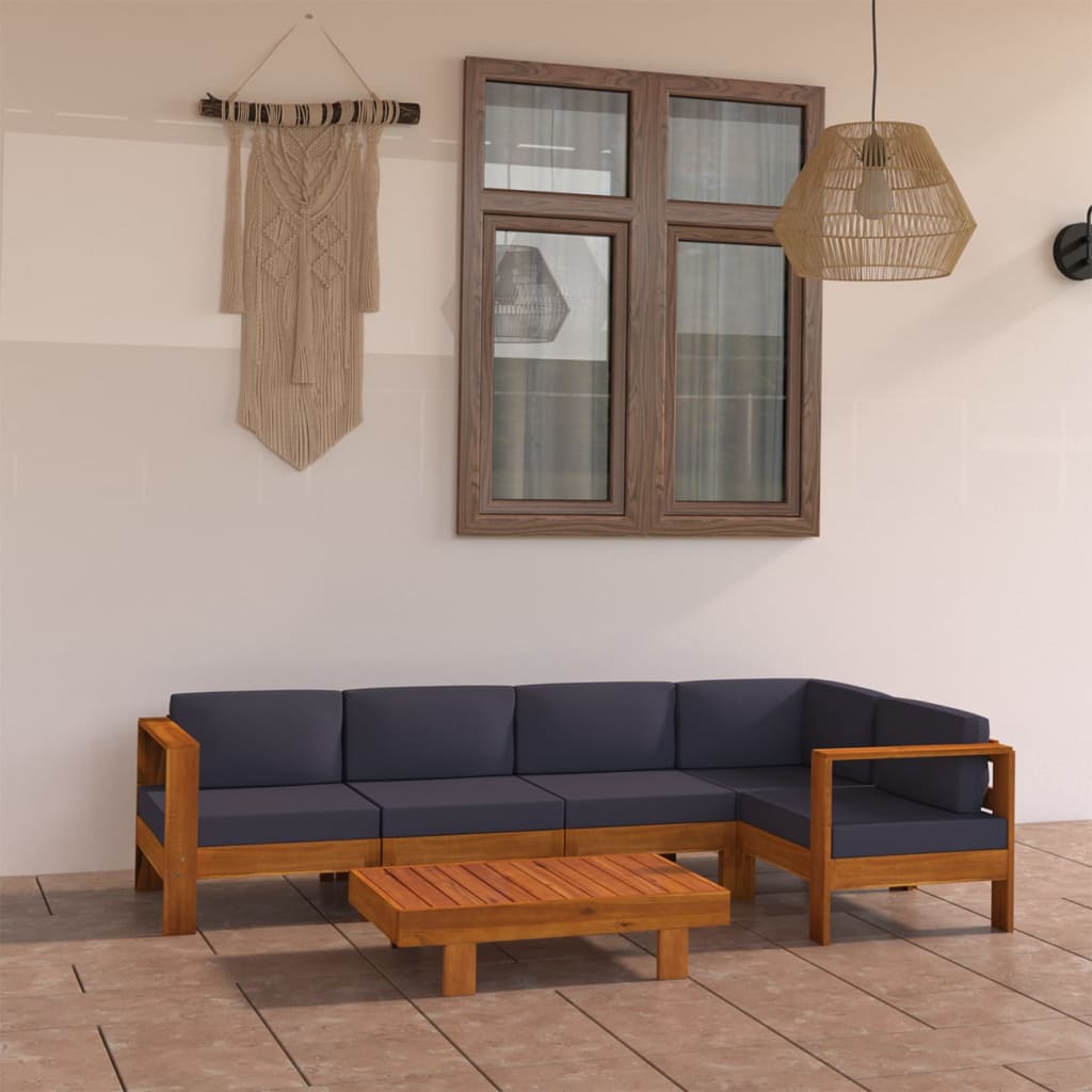 Set mobilier grădină perne gri închis, 6 piese, lemn acacia - Lando