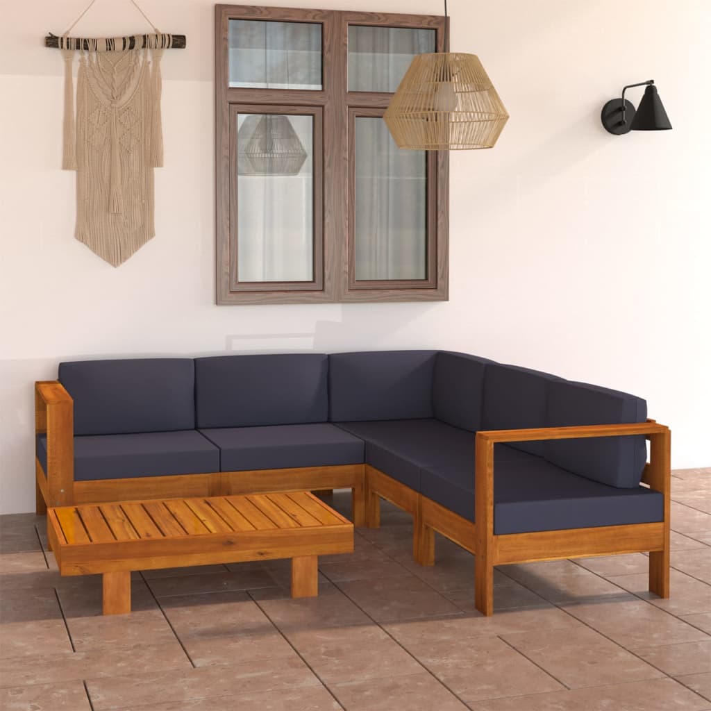 Set mobilier grădină perne, gri închis, 6 piese, lemn acacia - Lando