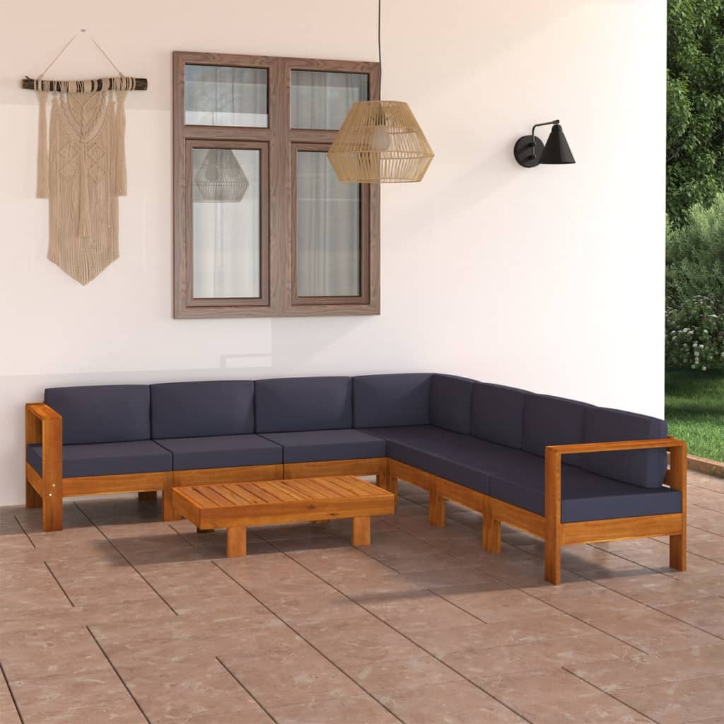 Set mobilier grădină perne gri închis, 8 piese, lemn acacia - Lando