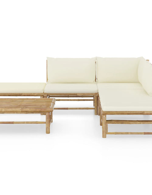 Загрузите изображение в средство просмотра галереи, Set mobilier de grădină cu perne alb crem, 6 piese, bambus - Lando
