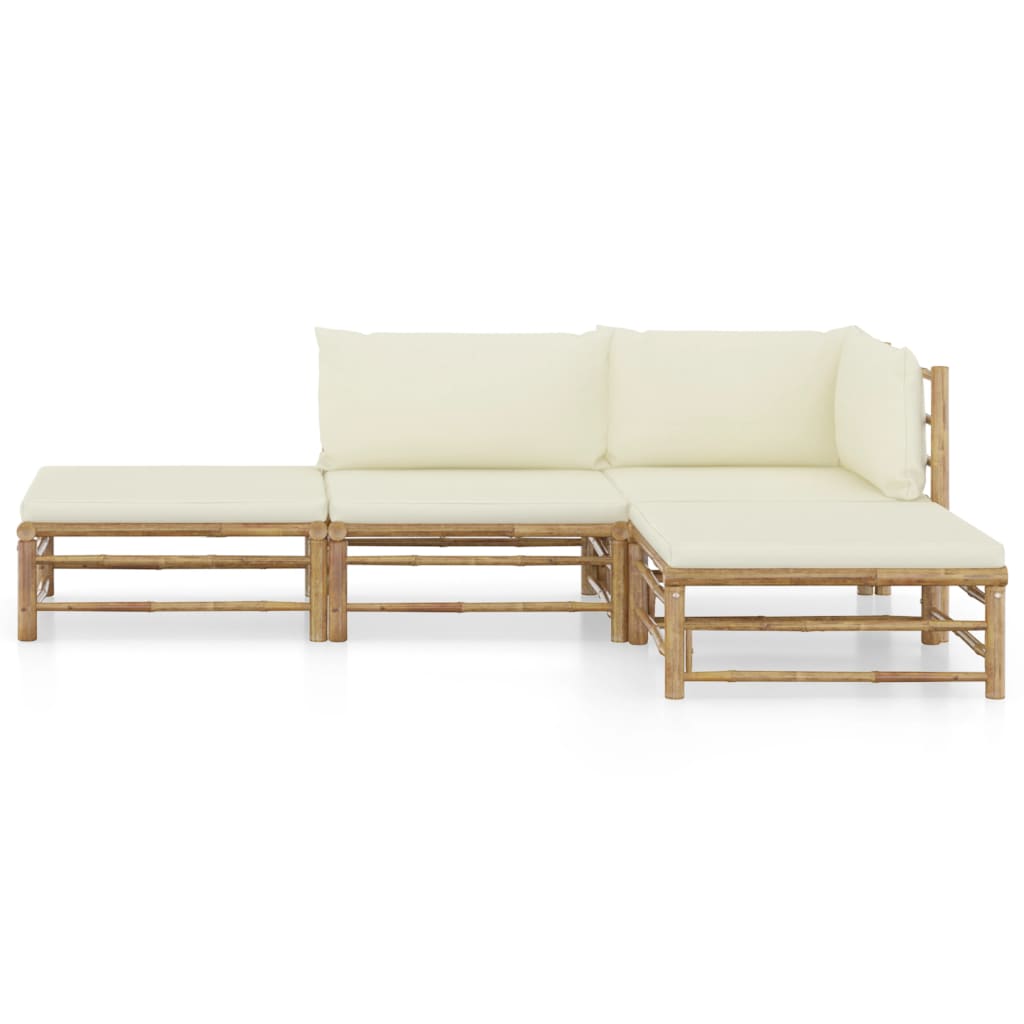 Set mobilier de grădină, cu perne alb crem, 4 piese, bambus - Lando